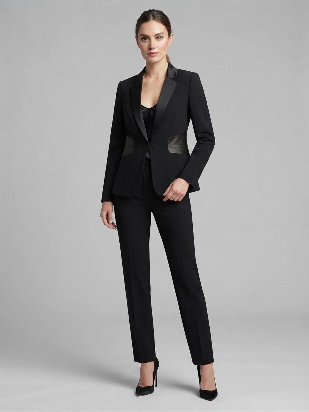 Calvin Klein Black Satin-Trim Ponte Tuxedo Jacket & Pants
